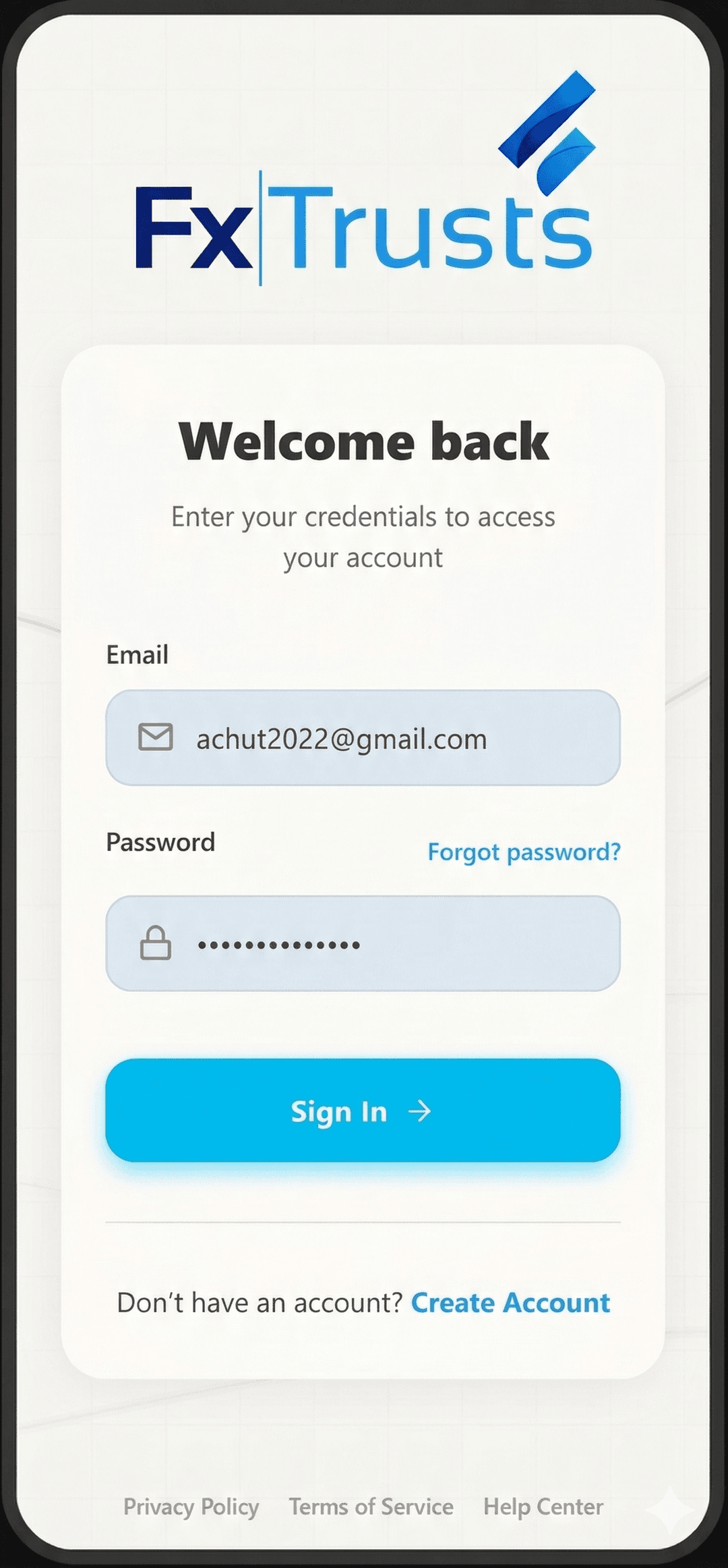 FxTrusts Mobile App - Dashboard