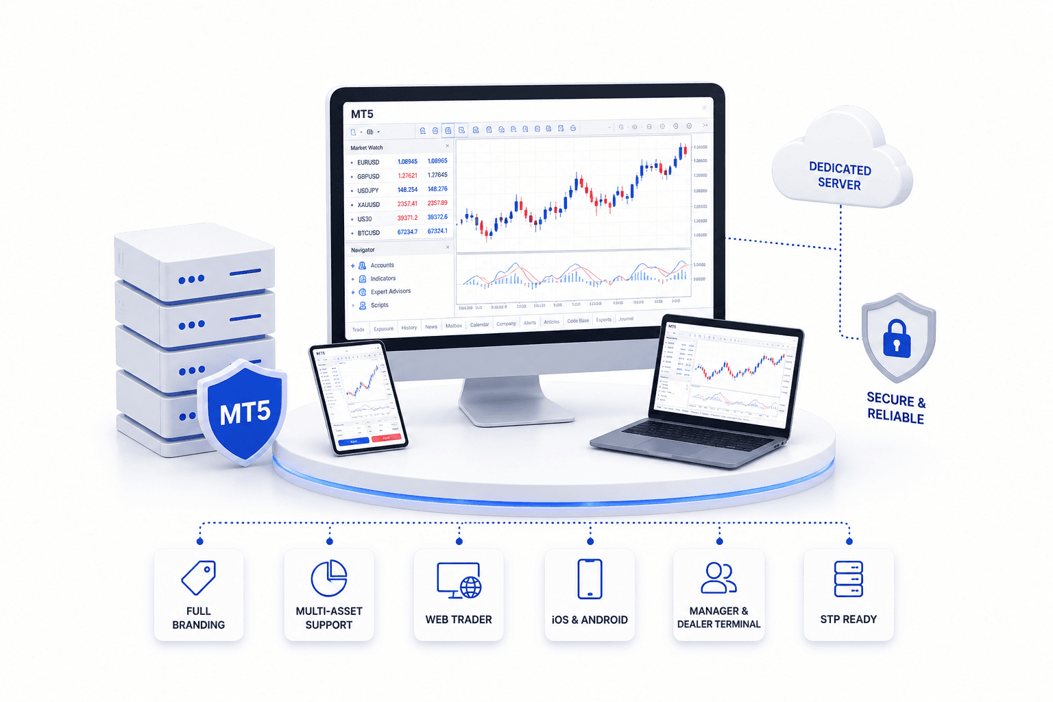 MT5 white label platform with dedicated server hosting and branded trading terminals