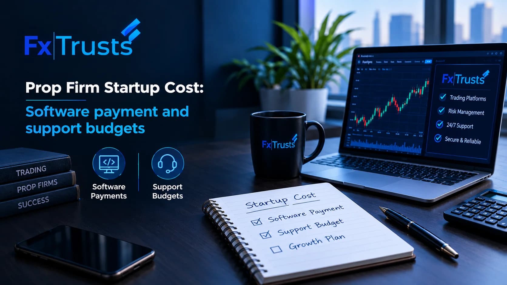 Prop firm startup cost: software payment and support budgets